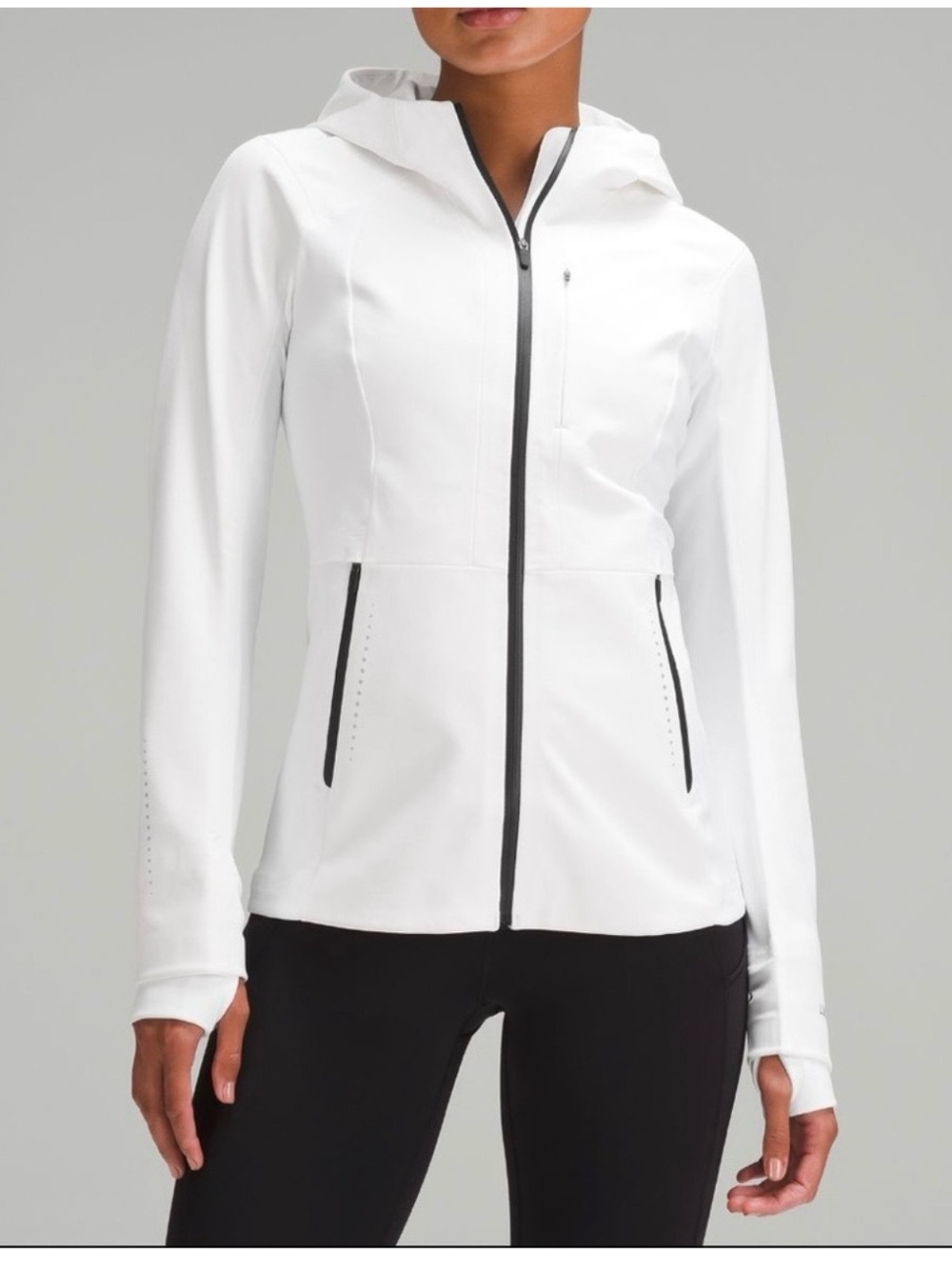 lululemon athletica White Hooded Zip Jacket with Black Trim